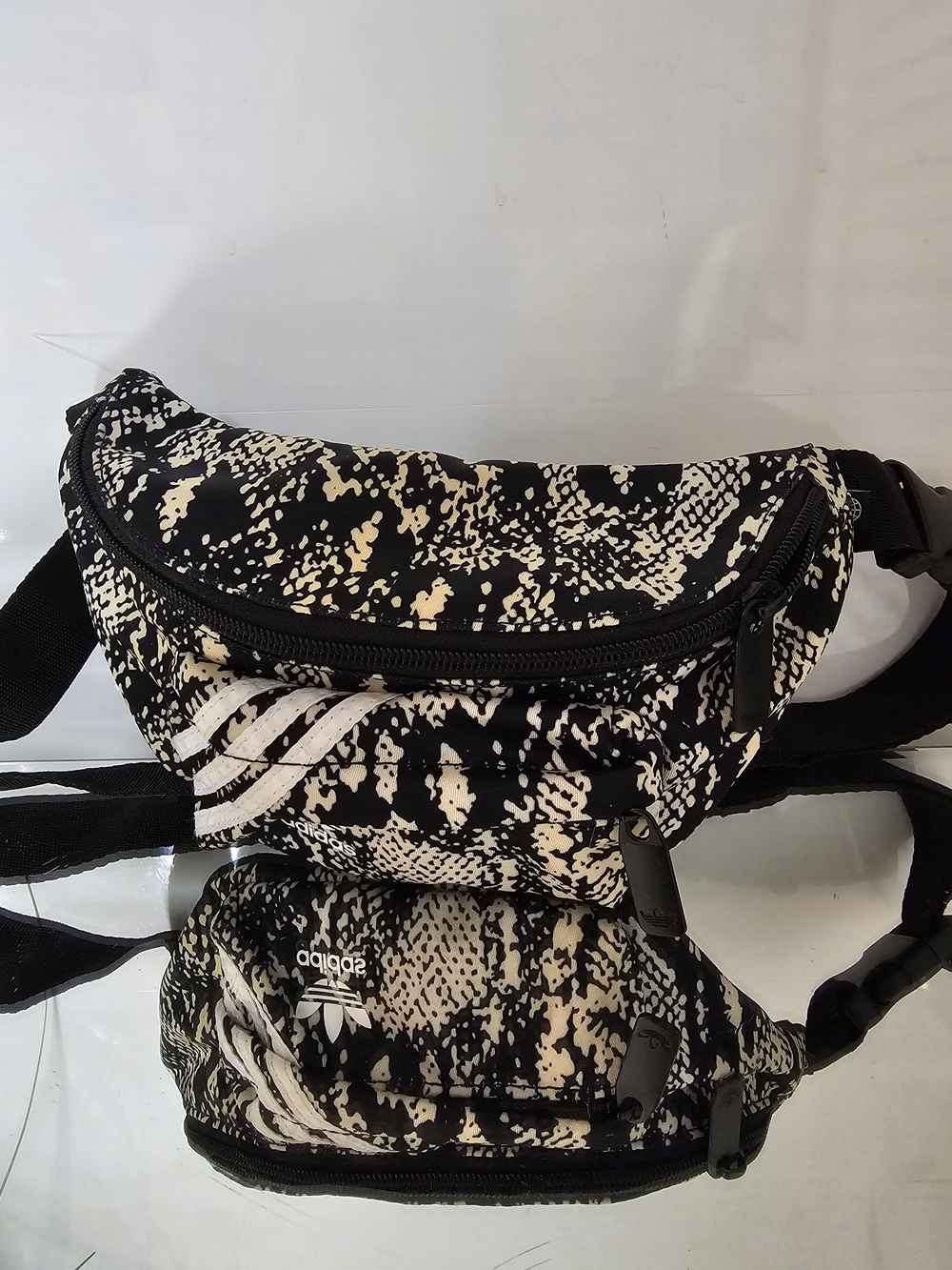 adidas Black & Cream Patterned Crossbody Waist Bag